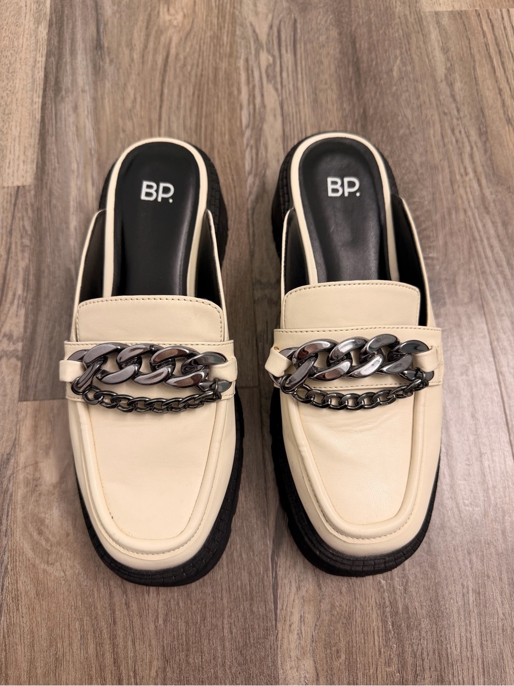 BP. Cream and Black Slip-On Mules
